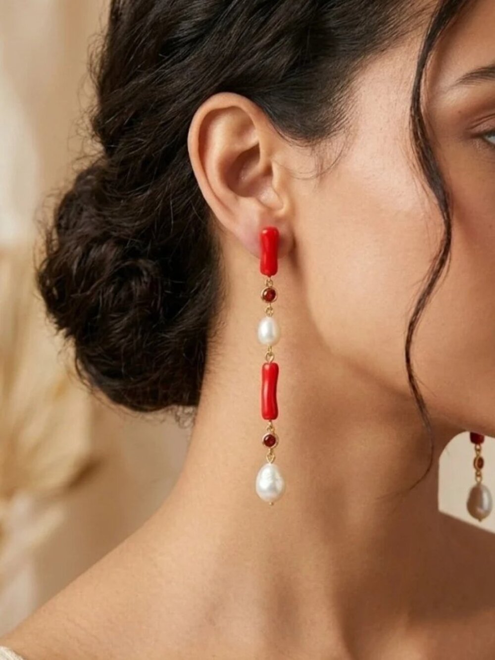 Tuckernuck Pearl Drop Earrings in Coral One Size Womens Jewelry